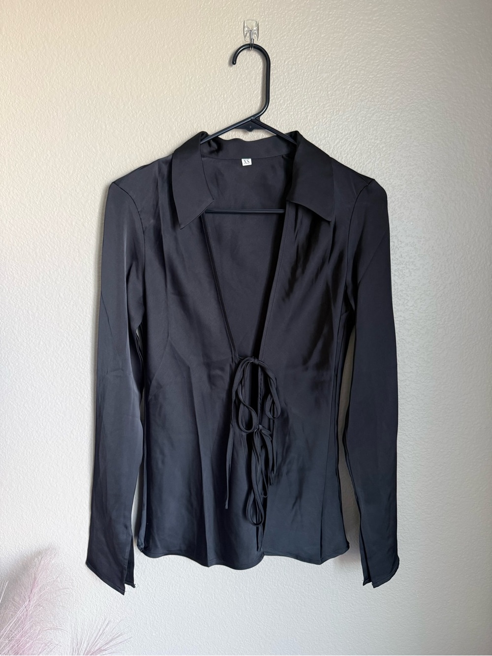 SHEIN Black Tie-Front Long Sleeve Blazer